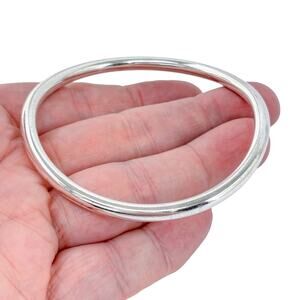 Estate Silver-Plate Organic Rounded Bangle Bracelet 8"